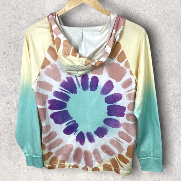 Tie Dye Hoodie Pullover Lightweight Sweatshirt Bohemian Size Small Hippie Top S - Picture 3 of 11
